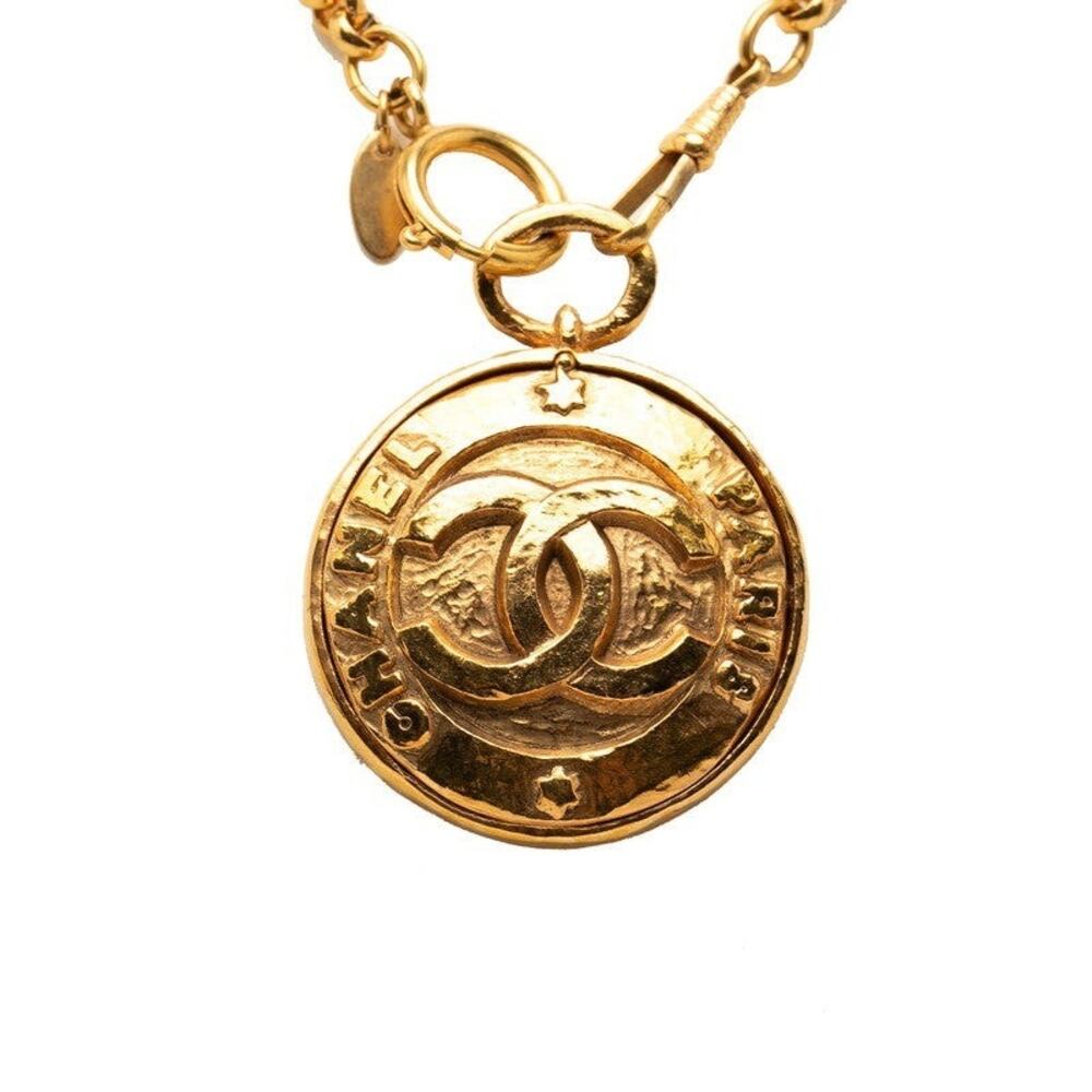 Chanel Vintage CC Logo Mirror Necklace Chain Rogue Gold Plated